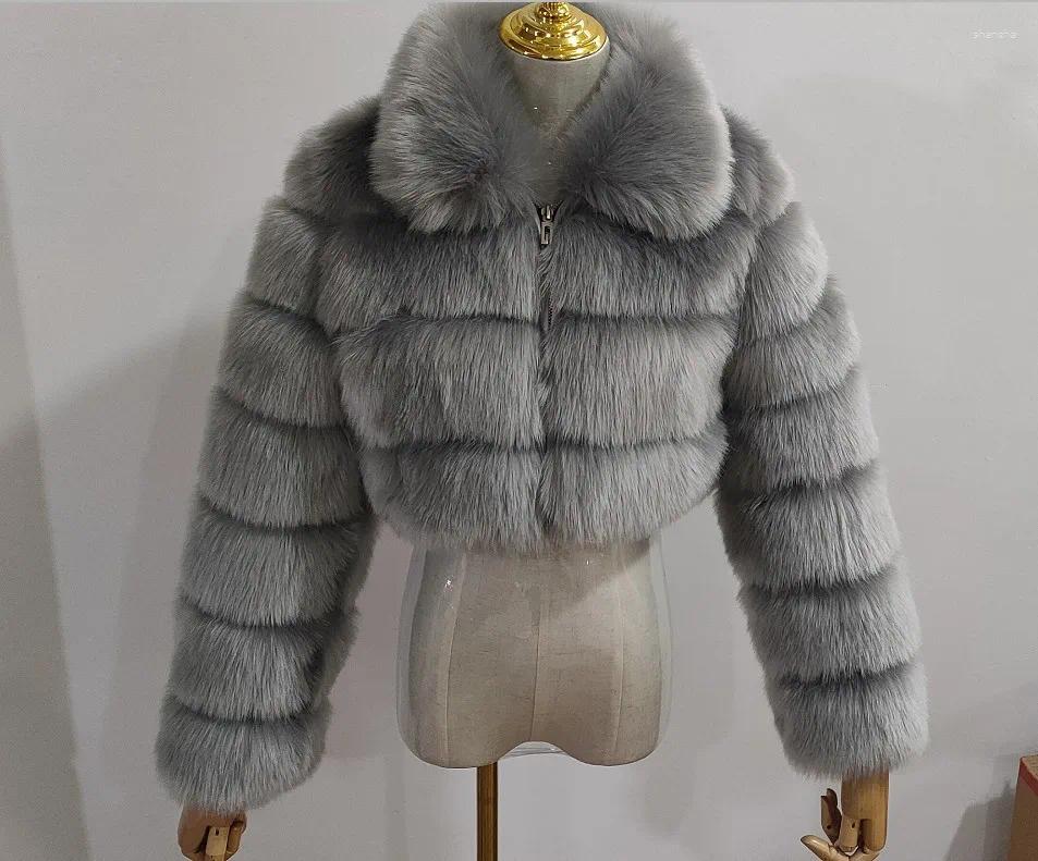 Winter Fashion Women's Faux Fur Coat Lapel Zipper Long Sleeves Loose Thick Imitation Short Jacket