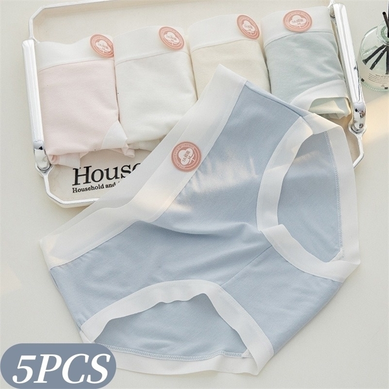 5Pcs/Set Women's MidRise Briefs Breathable Elastic SkinFriendly Underwear Solid Color NoRollEdge Panties Sexy Lingerie M-XL 260922