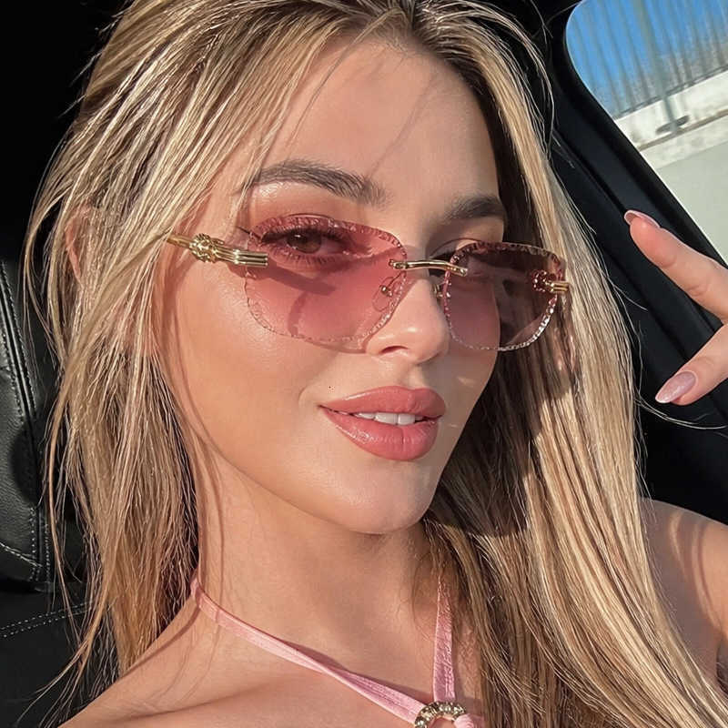 Y2k Sunglasses New Trendy Luxury Brand Designer Sunglasses Women Men Fashion Rimless Cut Lens Sun Glasses Leopard Frame Travel EyeglassesT260923