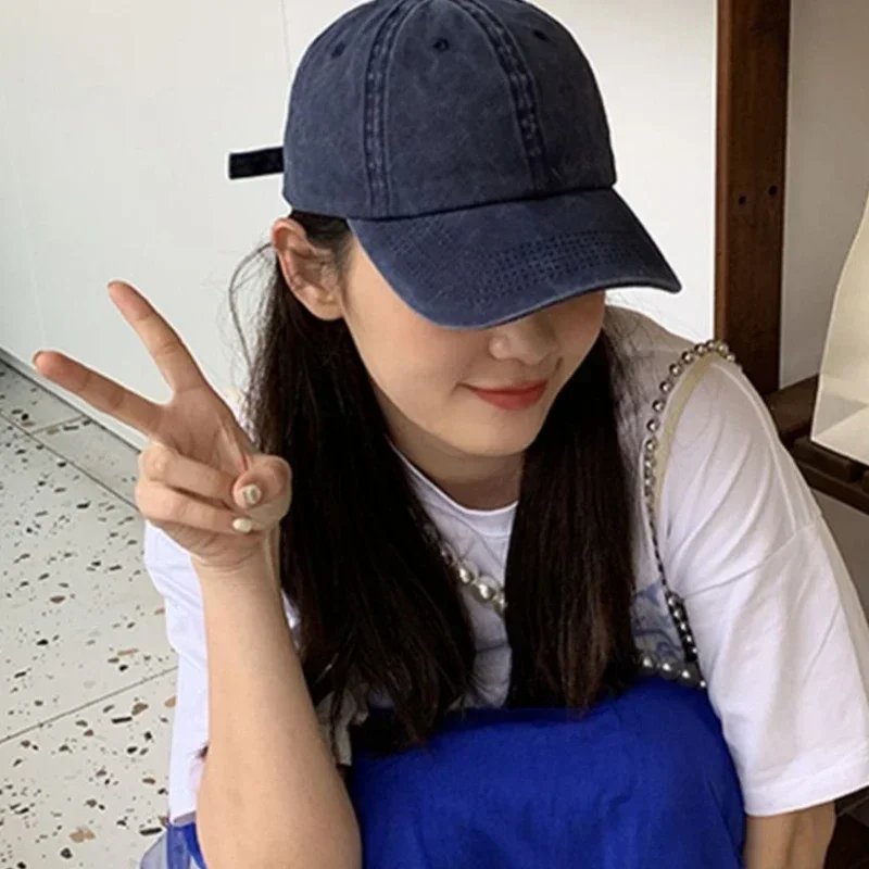 Washed Denim Baseball Cap Unisex Solid Color Adjustable Snapback