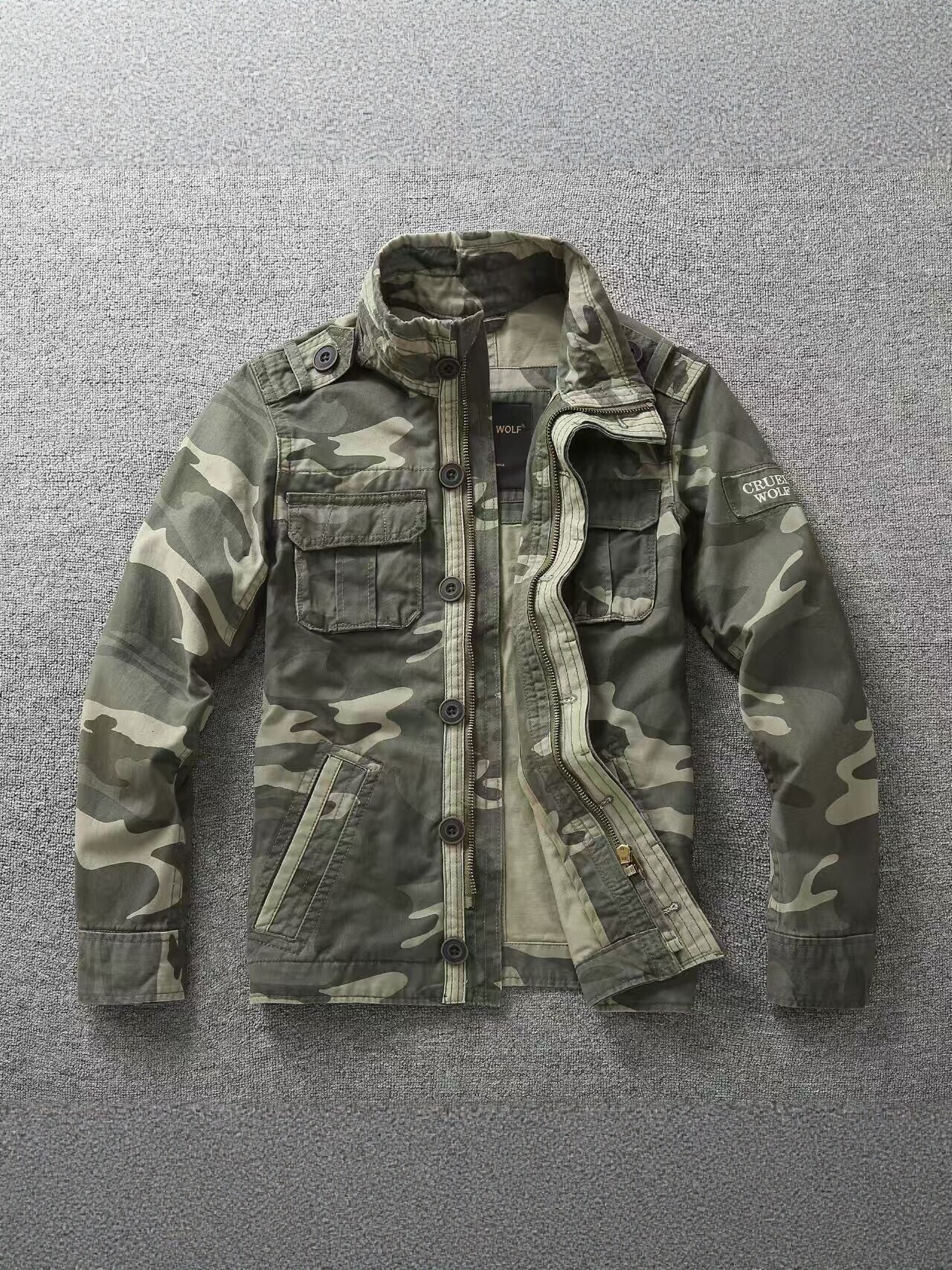 Designer New stylish military-style jacket, camouflage jacket, men's trendy military-inspired jacket, motorcycle denim work jacket, stand-up co