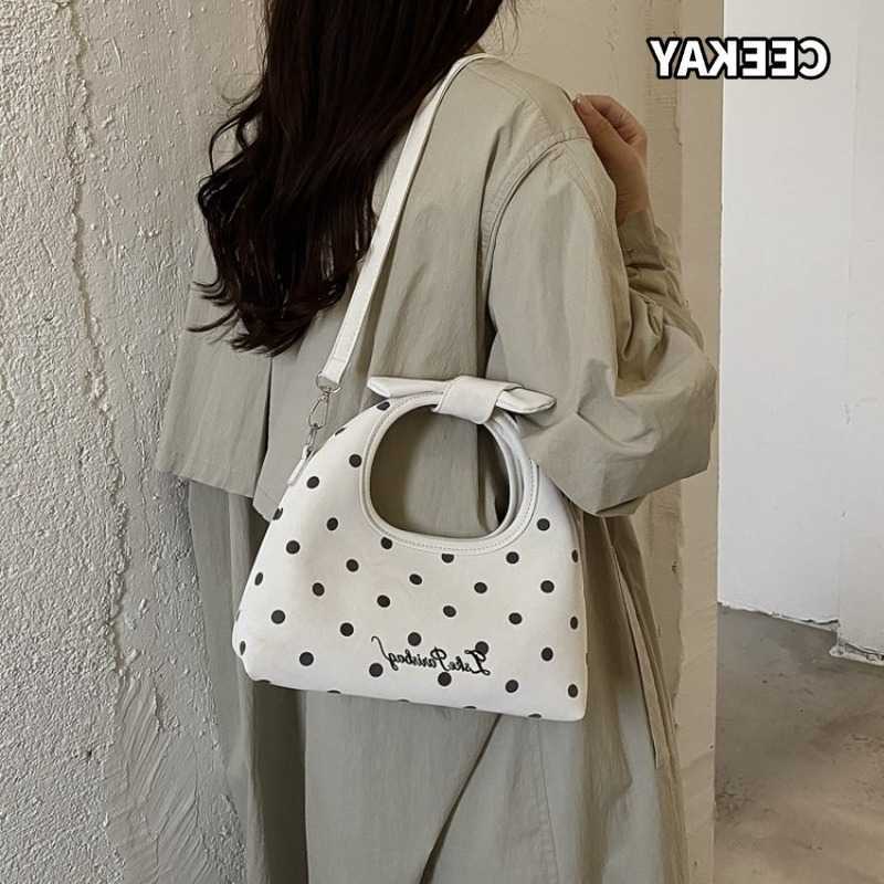 Cross Body CEEKAY Women's Handbag Dark Brown Polka Dot Pattern Knotted Handle Detail Small Tote Versatile Everyday Commute Casual Style D260923