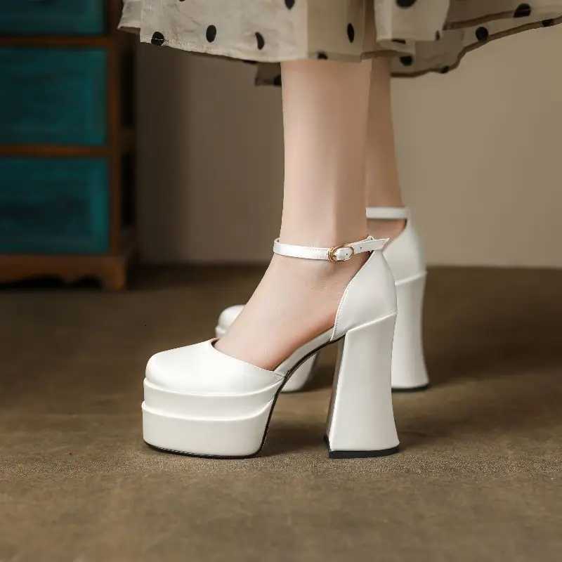 Jane Dress Mary Shoes 2025 Block H High Quality Wen's Satin tra High H Thick Sole Round Toe Ankle Straps Party Wedding Shoes J260922