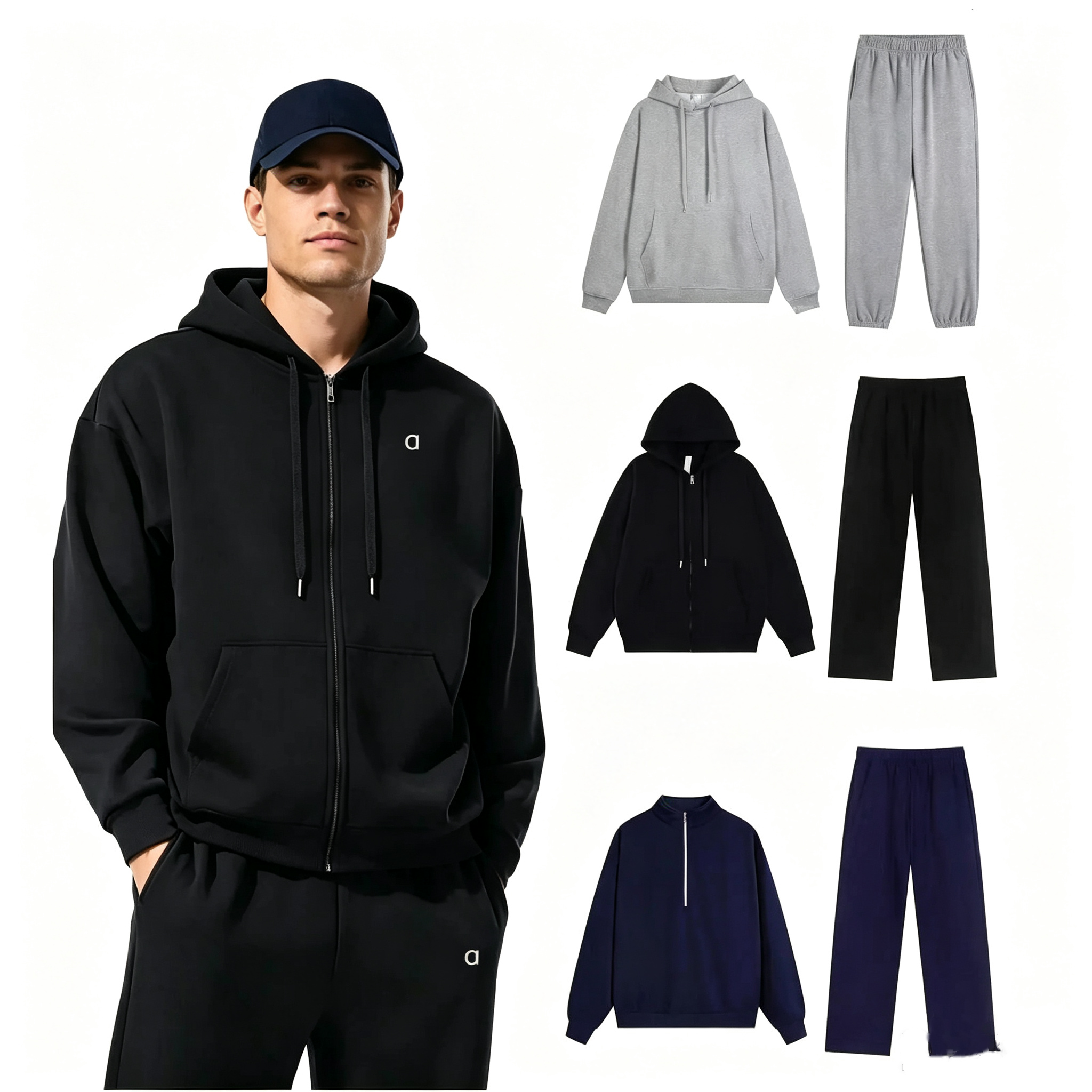 Yoga Quarter Zip Hoodie Jacket Set Crew Neck Pull T-shirts Accolade Sweatshirt 3D Loose Wide Leg Pantalons de survêtement Hommes Unisexe Casual S
