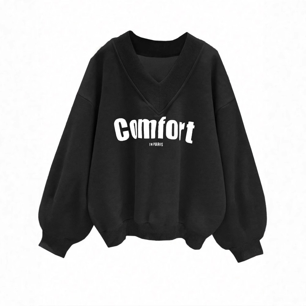 Women Spring Autumn Grey V Neck Sweater Loose Casual Versatile Fashion Knit Top