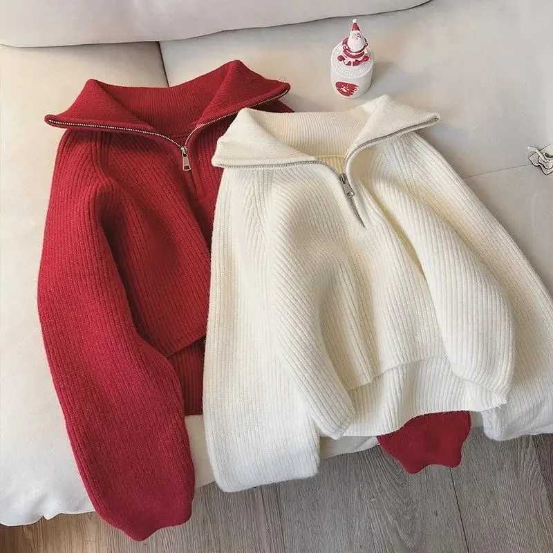 Women's Sweaters Half Zip Collar Sweater Women Pullovers Soft Knitted Long Sleeve Short Jumper Fall Winter Teen-girl Korean Fashion Outfit H260