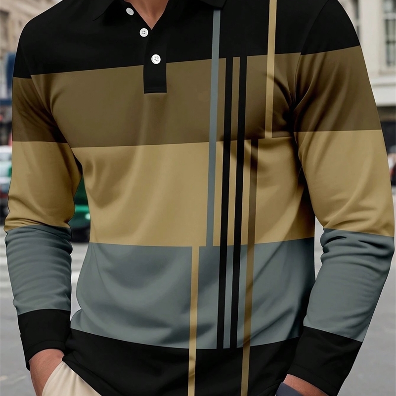 The men's long-sleeved POLO shirt for Spring and Autumn features street fashion comfort and 3D striped printing 260920ww