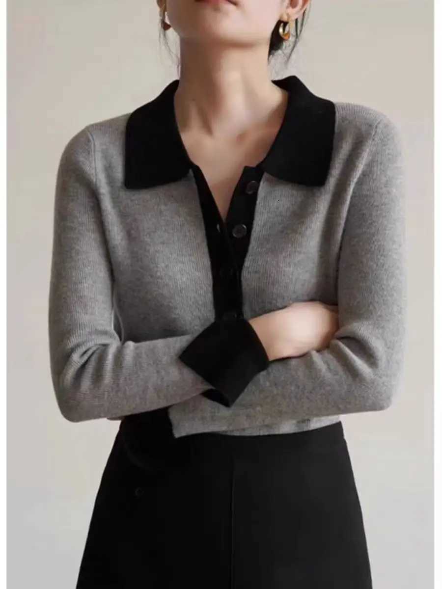 Women's Sweaters Autumn Winter New Woman 100% Merino Wool Sweater Soft Collar Contrast Color Pullover Knitted Tops Cashmere Female Clothing D26