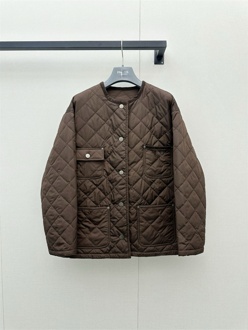 Designer 26 Autumn Winter New High-End Design, Simple And Casual, Versatile, Long Cotton Jacket With A Diamond-Patterned Collar 28bb
