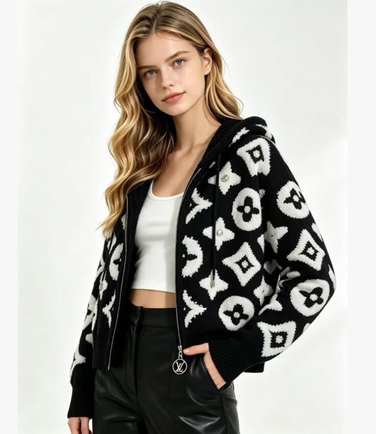 Women's Sweaters Long Sleeve luxury Logo Black White Hoodie Designer Sweater Women Knitted Cardigan coat