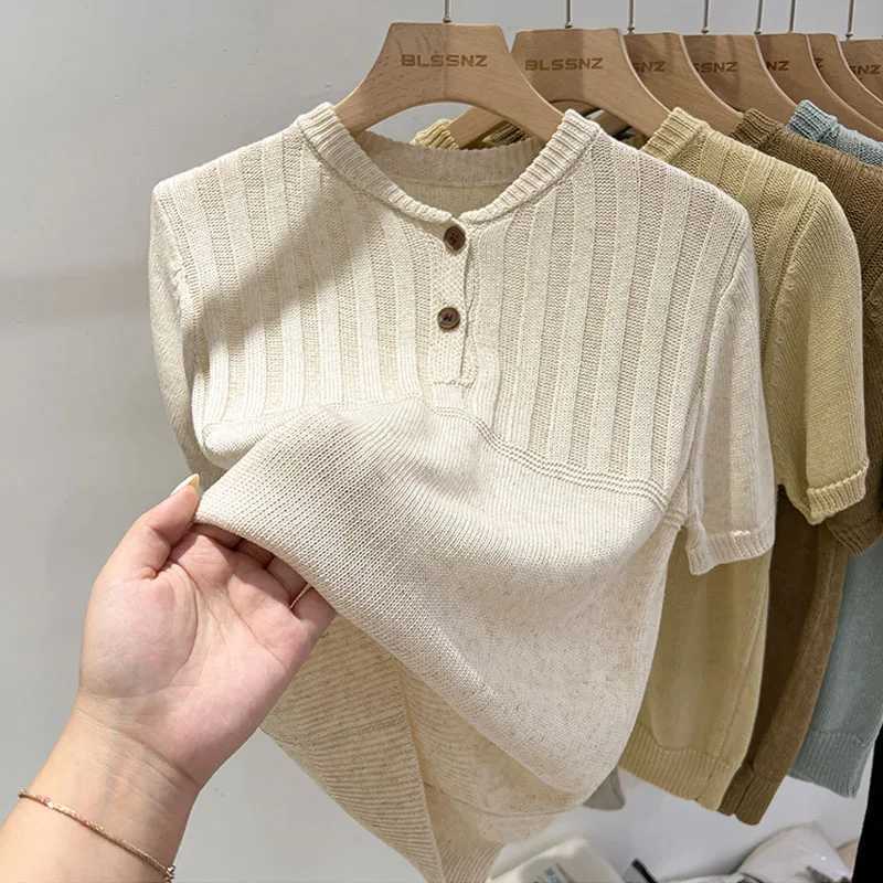 Women's Sweaters Women Clothing Fashion Short Sleeve Knitted Sweater Women Pullovers Solid O-Neck Knit Sweater Pullover Women Tops Sweaters Q24