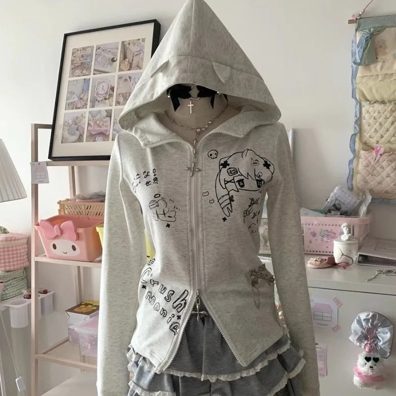 Japanese Kawaii Cute Girl Coat Spring Autumn Harajuku Slim Long Sleeve Anime Hoodies Y2k Sweatshirts Jacket Streetwear Women 260922