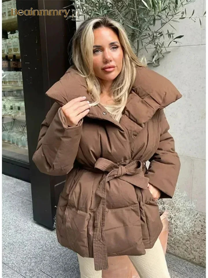 Winter Solid Thick Stand Collar Women Fashion Brown Short Coats Elegant Solid Puffer Jackets Female Ladies Streetwear 260923