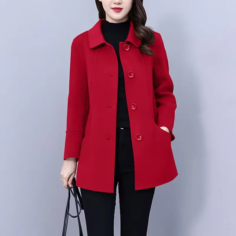 High End Womens Solid Woolen Coat Autumn Winter Middle Aged Mother Wool Trench Outwear Large Size Warm Blend Jacket 4XL 260923