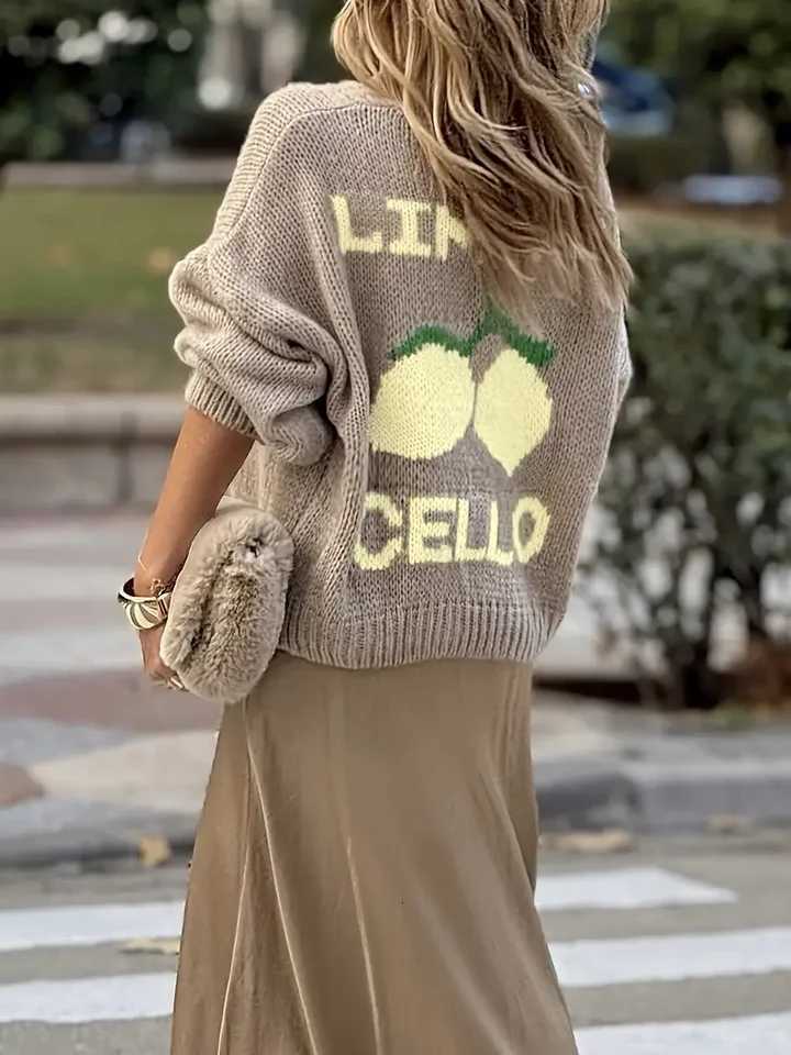 Women's Sweaters Women's fashionable casual long sleeved button sweater cardigan soft and comfortable loose lantern sleeve lemon knit swea
