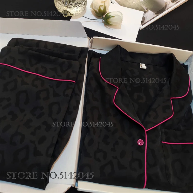 Plus Size 3XL Female 2PCS Pajamas Set Sexy Leopard Sleepwear Outfits Loungewear Spring Autumn Long Sleeve Trouser Suits Homewear 260923