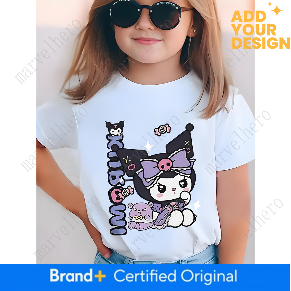 Sanrio Kuromi Summer T Shirt Cute Print Soft Pink Knitted Fabric Comfortable Round Neck Short Sleeve Top Suitable For Ages Up Adorable Girl Cartoon