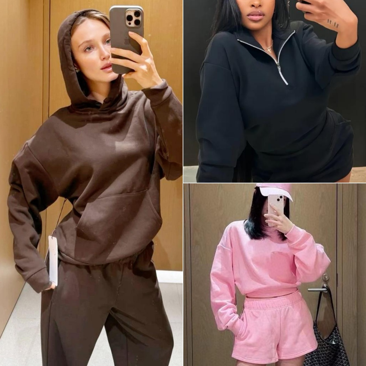 Designer Sweat à capuche femme noir coton demi-zip sweatshirts lettre 3D rose ensemble survêtement sportswear haut col rond shorts pantalon long
