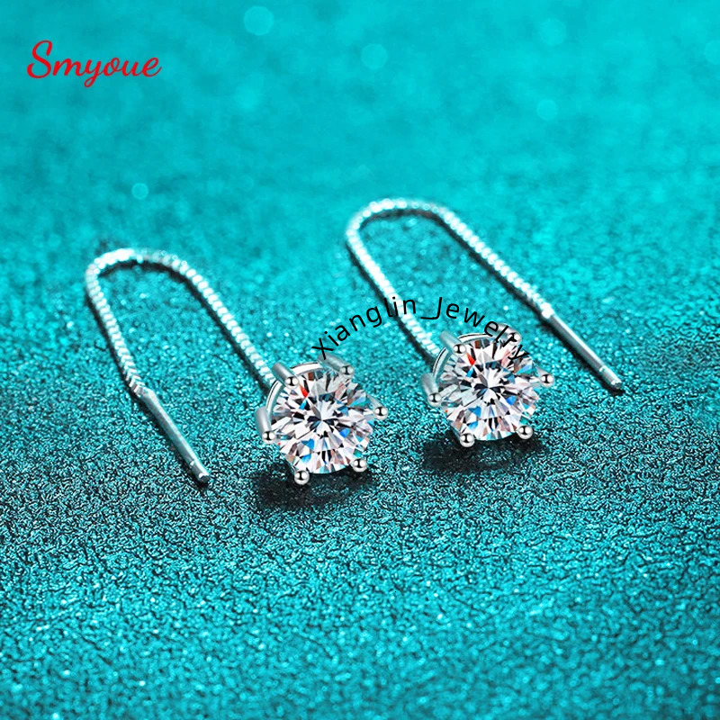 smyoue 1/2CT White gold plated moissanite earring for women tassel classic D color drop earring lab diamond S925 sterling silver