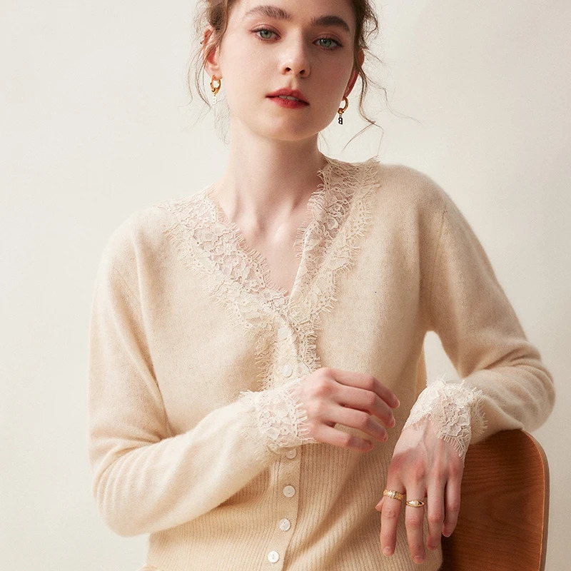 Spring And Autumn Women's Cardigan 100% Cashmere Knitted Sweater Chic Tops Lady Short Coat Casual V-Neck Loose Women Shirt 260923