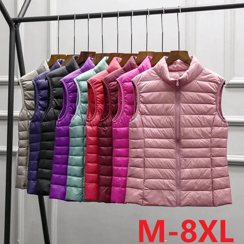 2026 White Duck Down Jacket Women Vest Autumn Winter Sleeveless Waistcoat Warm Lightweight Puffer Jacket Female Tops Outwear 8XL 260923
