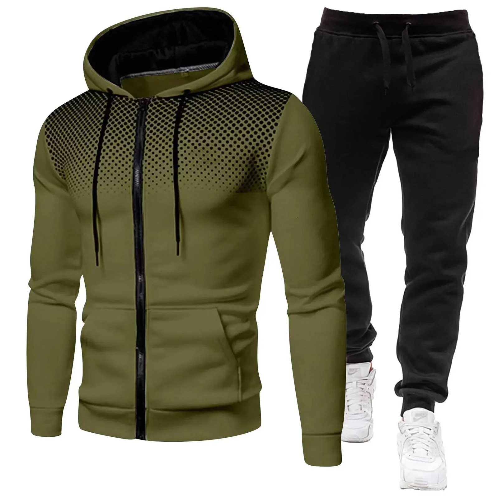 Fashion Print Tracksuit for Men Zipper Hooded Sweatshirt and Sweatpants Two Pieces Suits Male Casual Fitness Jogging Sports Sets 260923