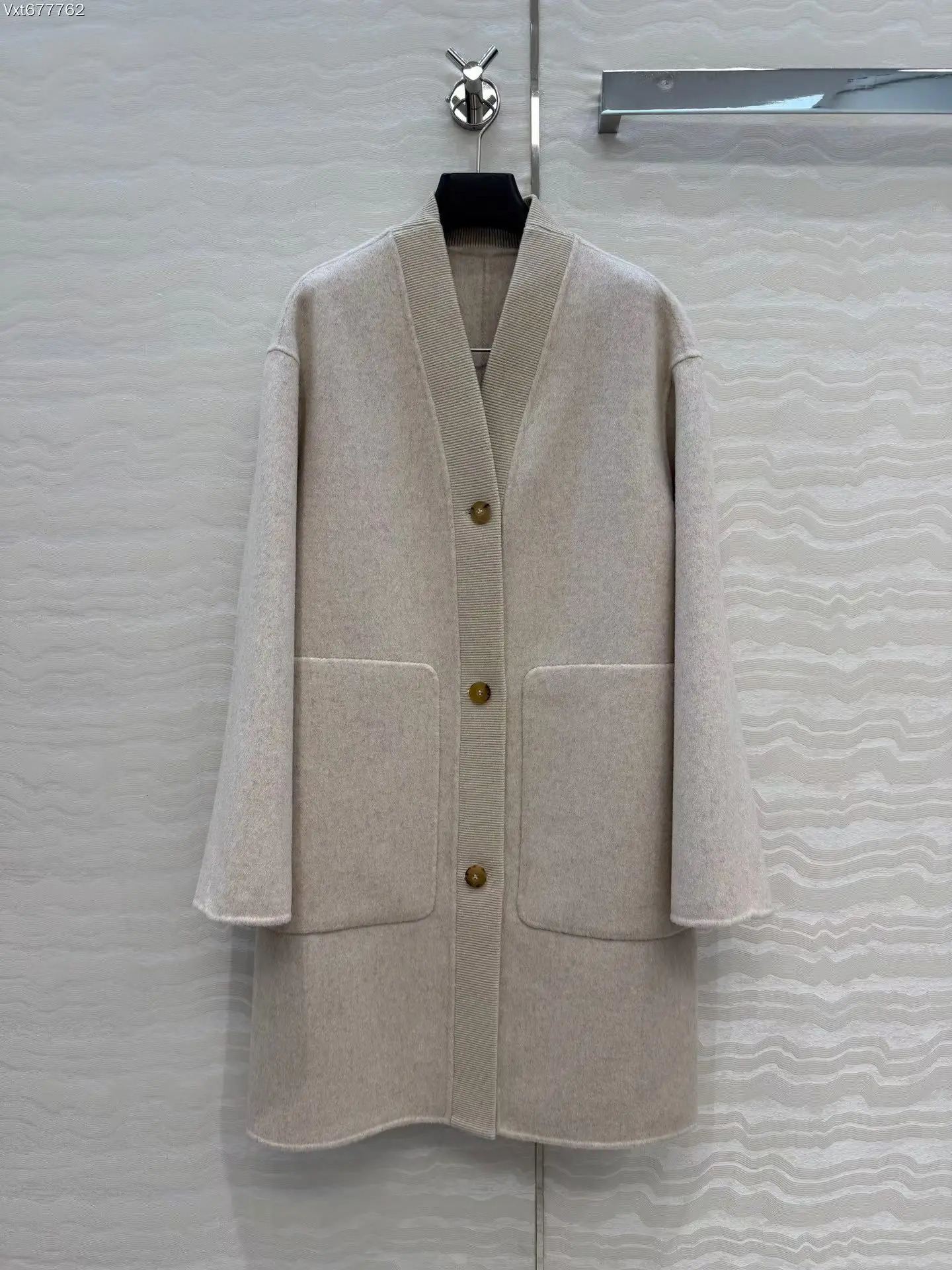 Women Dark Blue Round Collar Premium Wool Coat Autumn Winter 2026 260910