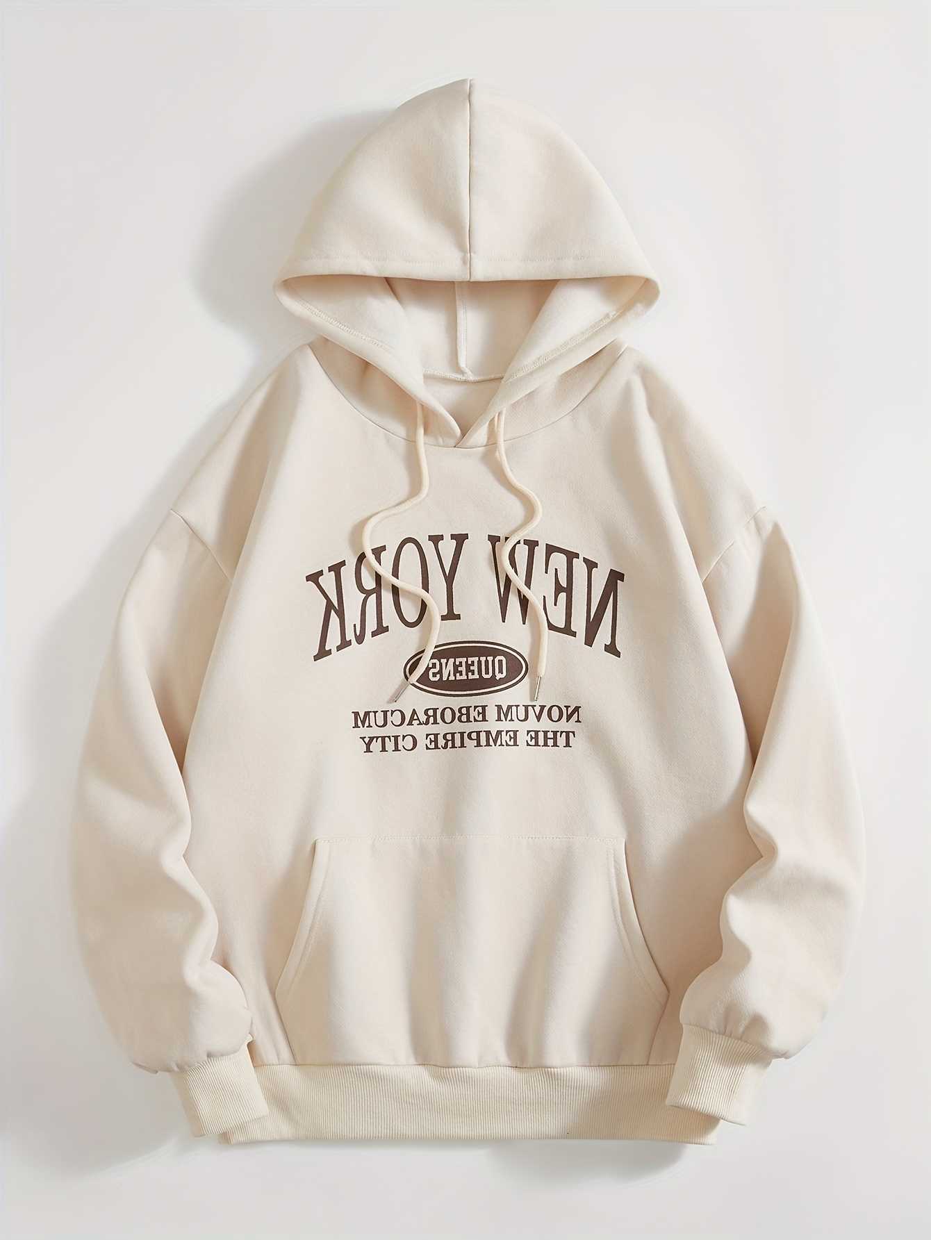 Womens Sweatshirts Women's Chic Hoodies Letter Print Hoodie - Relaxed Fit Adjustable Drawstring Soft Comfort - Trendy Casual Streetwear for Eve