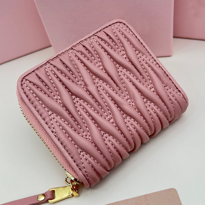 Retro small wallets fashionable card cases classic pleated bags luxury designer bags women's coin purses high-quality genuine leather bags
