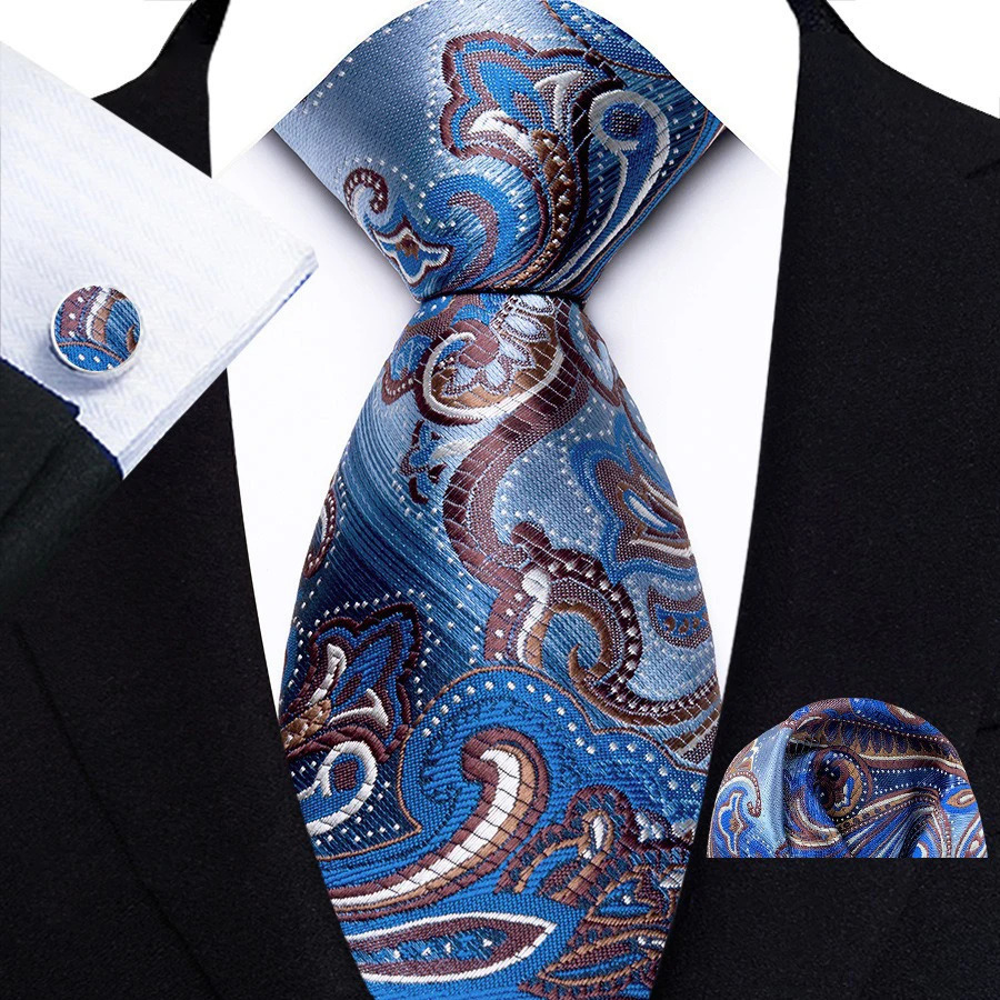 Mens Silk Tie Set Classic Paisley Necktie Handkerchief Cufflinks Set Stripe Floral Tie for Men Formal Business Wedding Party 260923