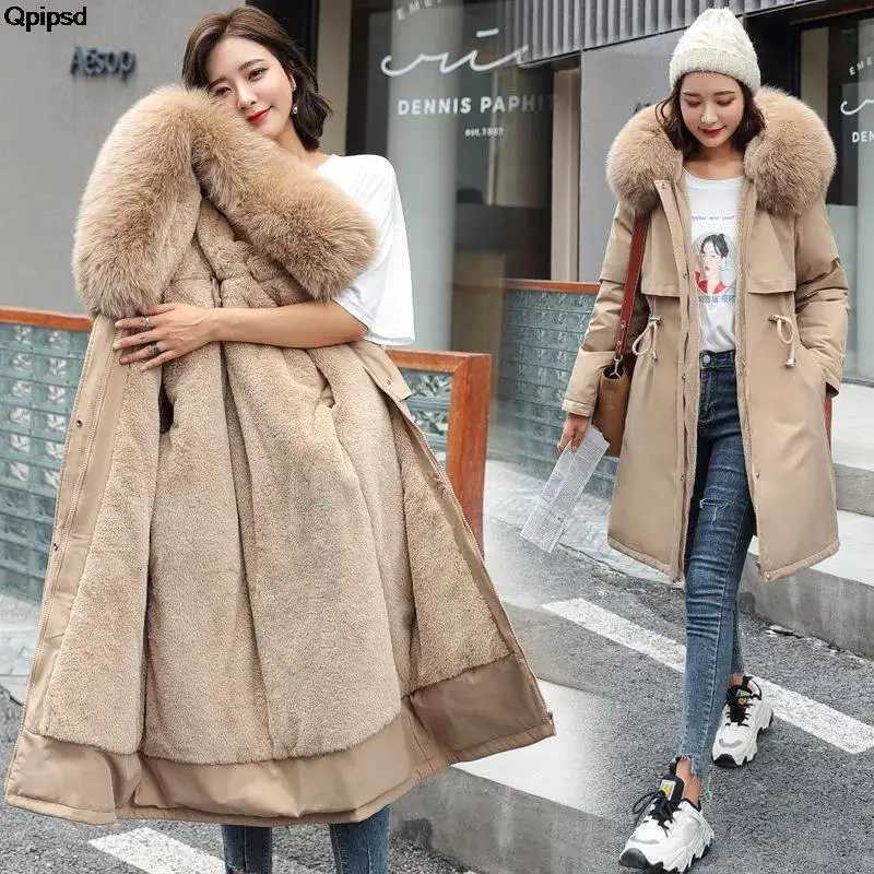 Fur Parkas Men's Lining Down Mujer Coat 2025 New Winter Thick Warm Down Padded Jacket Women's Plus Velet Cotton Coat Winter Hooded Loose P