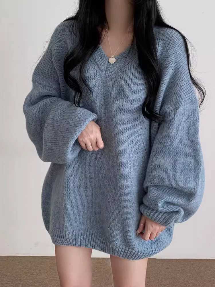 Women's Sweaters Soft Cozy Knitwear Women's Loose Autumn Winter New Sle Faionable Agel Small Outerwear Sweater Top V-ne Lantern Sve H26092