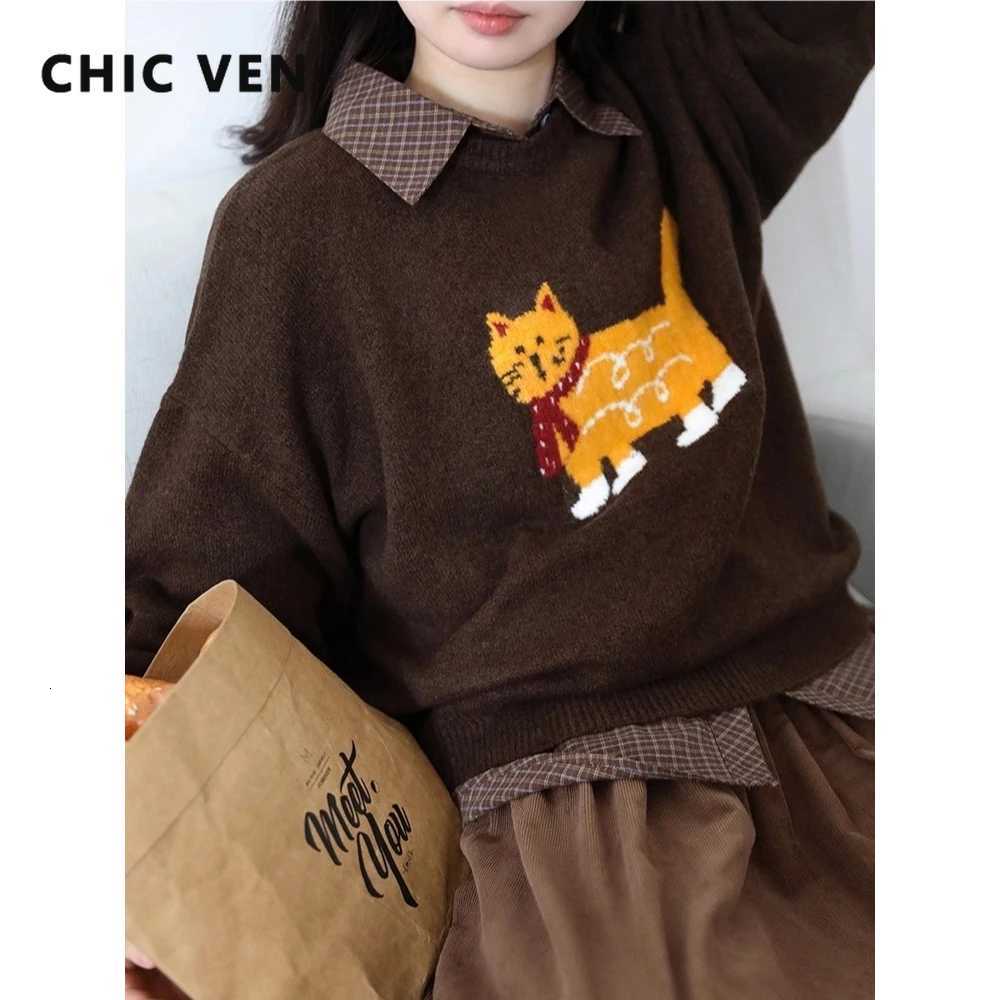 Women's Sweaters CHIC VEN New Women Sweaters Loose Casual O NeCK Cartoon Cat Female Knitted Jumpers Pullovers for Autumn Winter 2025 H260923