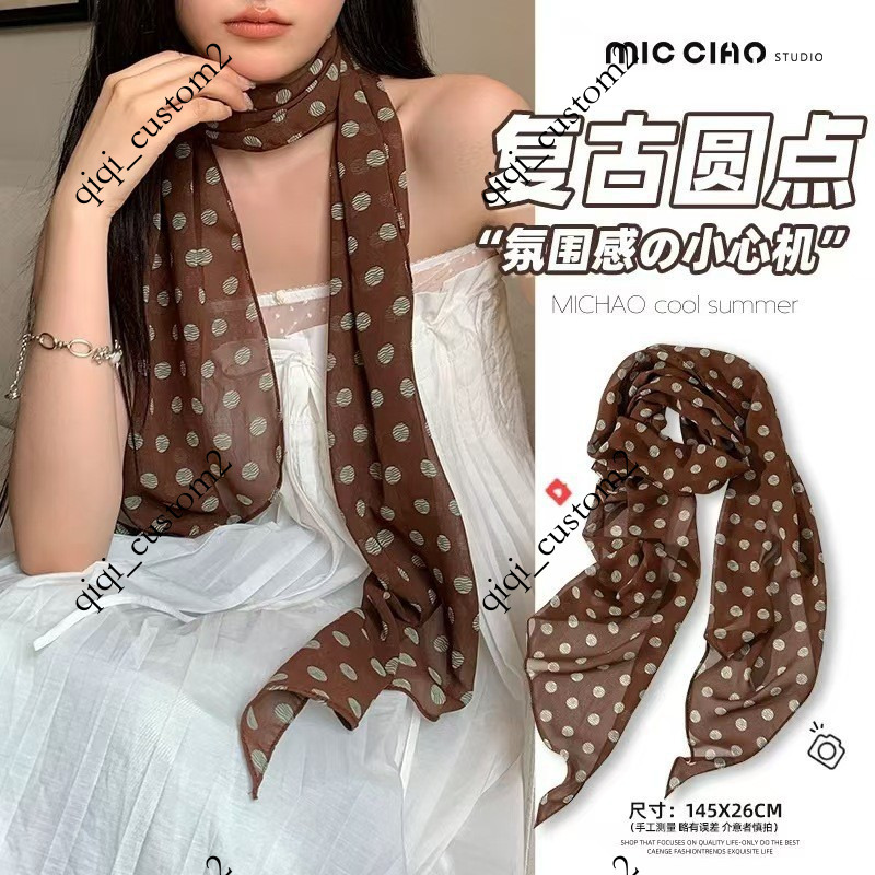 French vintage brown polka dot silk 2025 new model triangle warm headband, scarf, neck accessory
