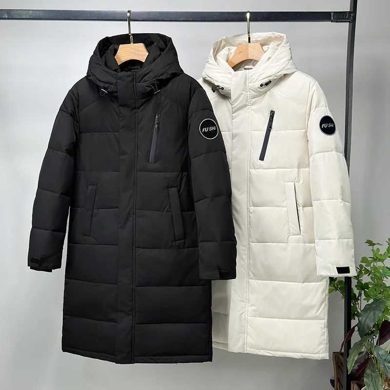 Long Men's Down Parkas Winter White Duck Down Coats Men Knee Length Thickened Unisex Puffer Jacket for Men Women Couple's Winter Outerwear