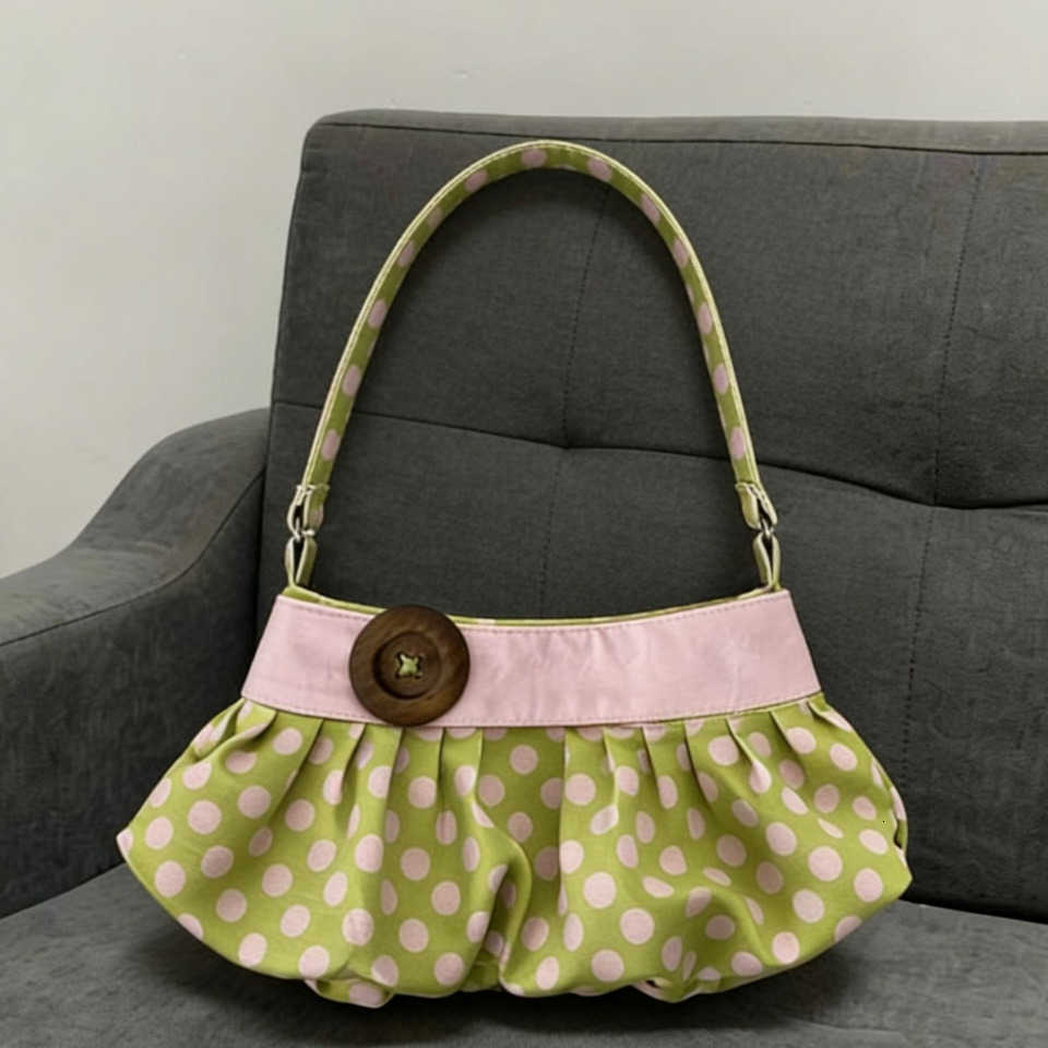 Cross Body Vintage Polka Dot Hobo Bag Puffy Ruched Cloud Shape Soft Handbag Trendy Sweet Daily Shoulder Purse Casual Streetwear fashion D260923