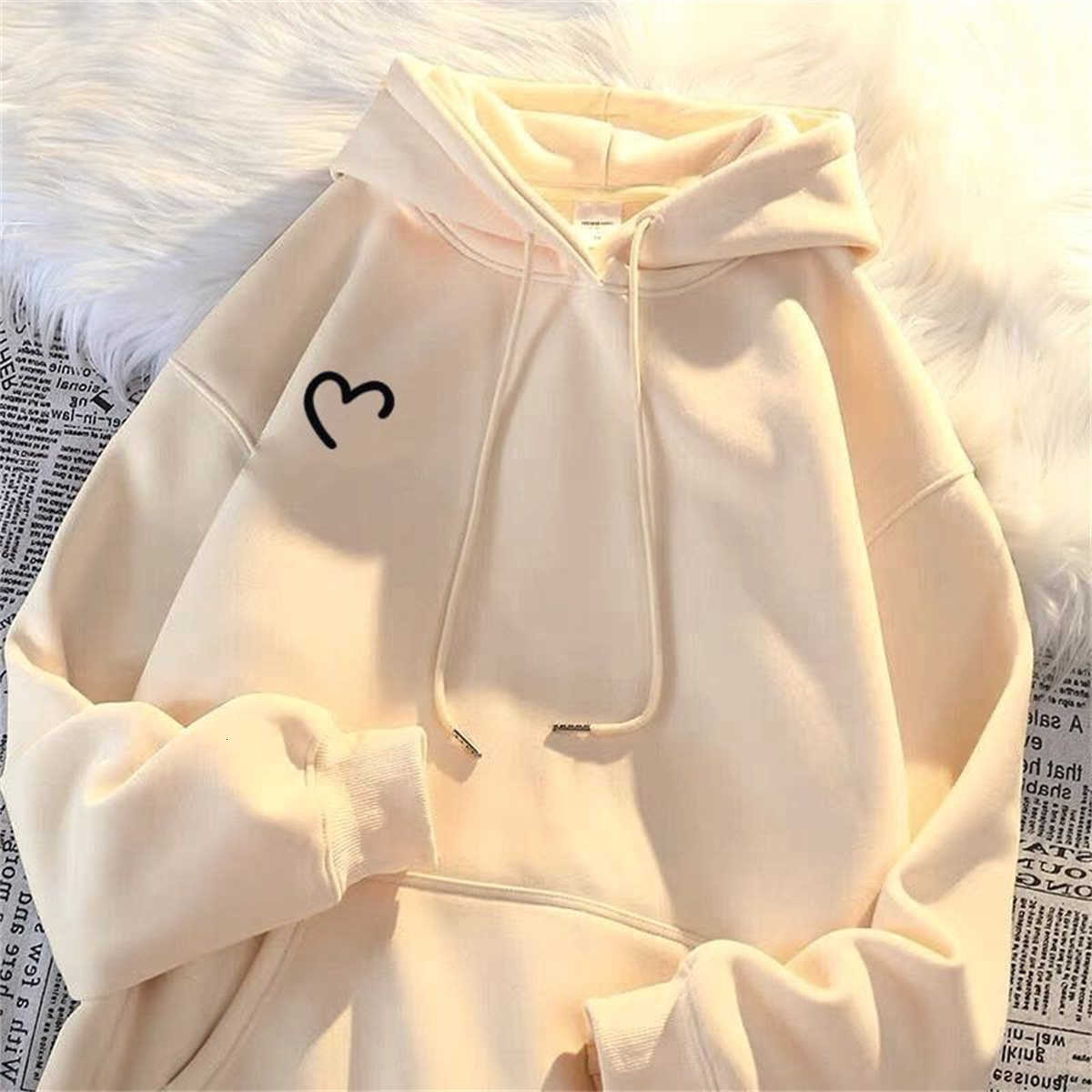 color Women's Hoodies Sweatshirts Solid Love Print Hooded Coat Spring And Autumn Dressing Up Collection Casual Fashion Trends Versatile Lazines