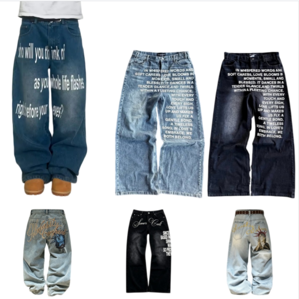black jeans Vintage jeans designer men Streetwear Men Women Baggy Jeans Y2K High Street pants 3D Letter Print Denim Pants