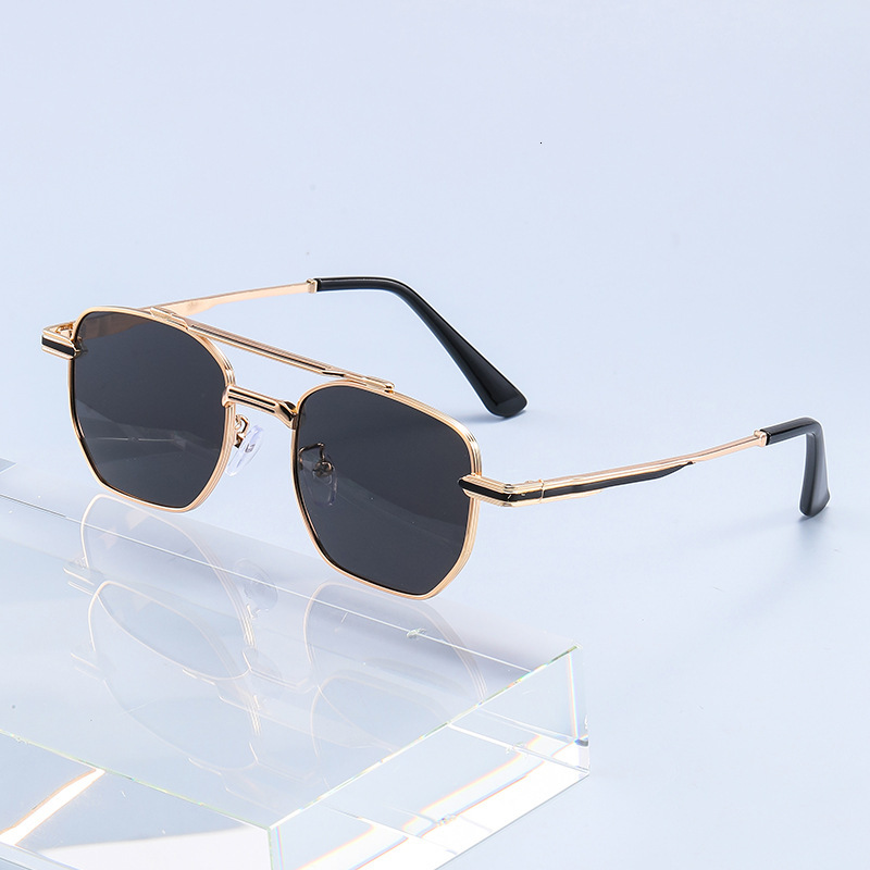 New Vintage Square Frame Metal Double Bridge Sunglasses For Men, Simple Stylish, High-Quality, Casual And Versatile, Laotie