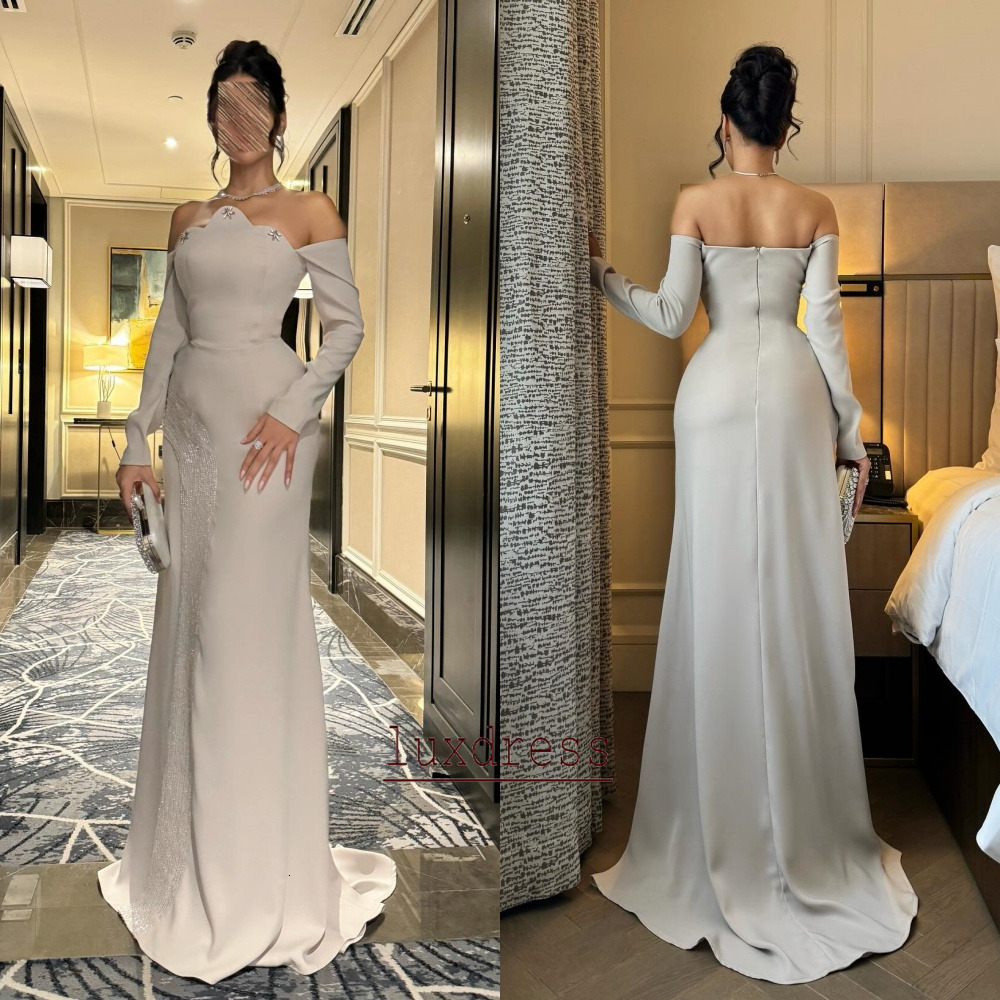 Modern Strapless Jersey Evening Dress Rhinestone Sequined A-line Off-the-shoulder Long Women Formal Occasion Dresses Elegant Prom Gowns