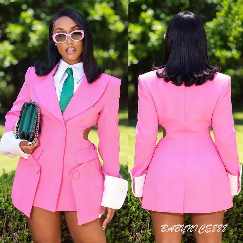 Abito blazer da donna rosa caldo personalizzato Mini giacca a maniche lunghe da donna Abbigliamento formale per festa di compleanno (solo giacca sup