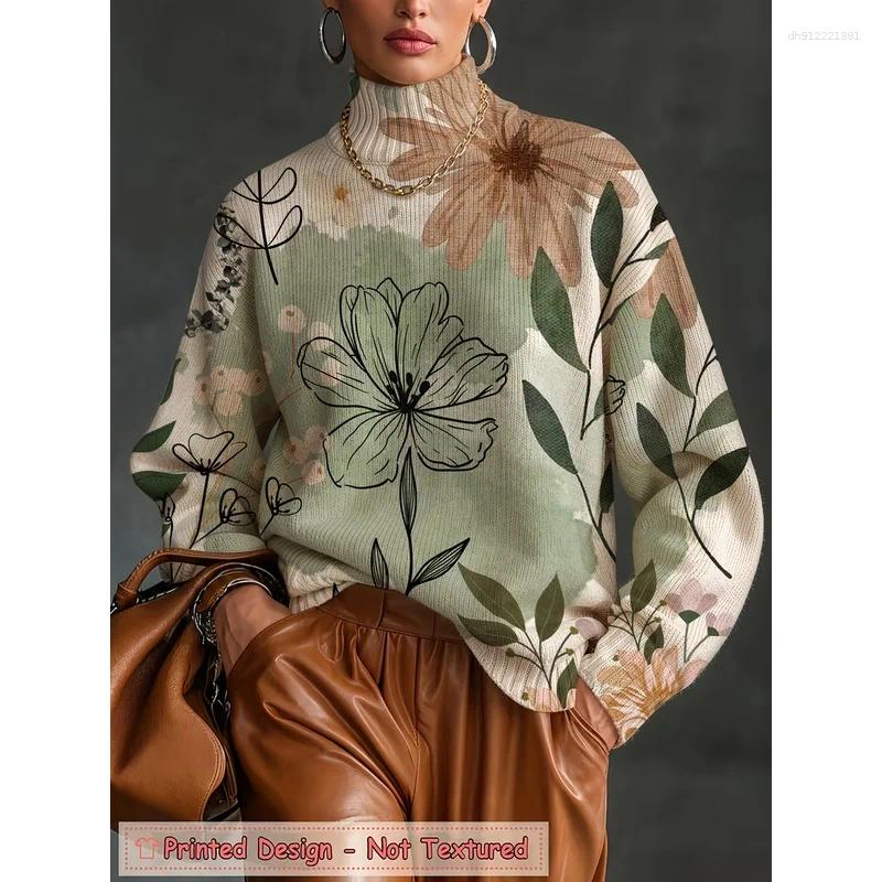 Winter High-Neck Knit Sweater For Women Long-Sleeved Printed Versatile Pullover Casual