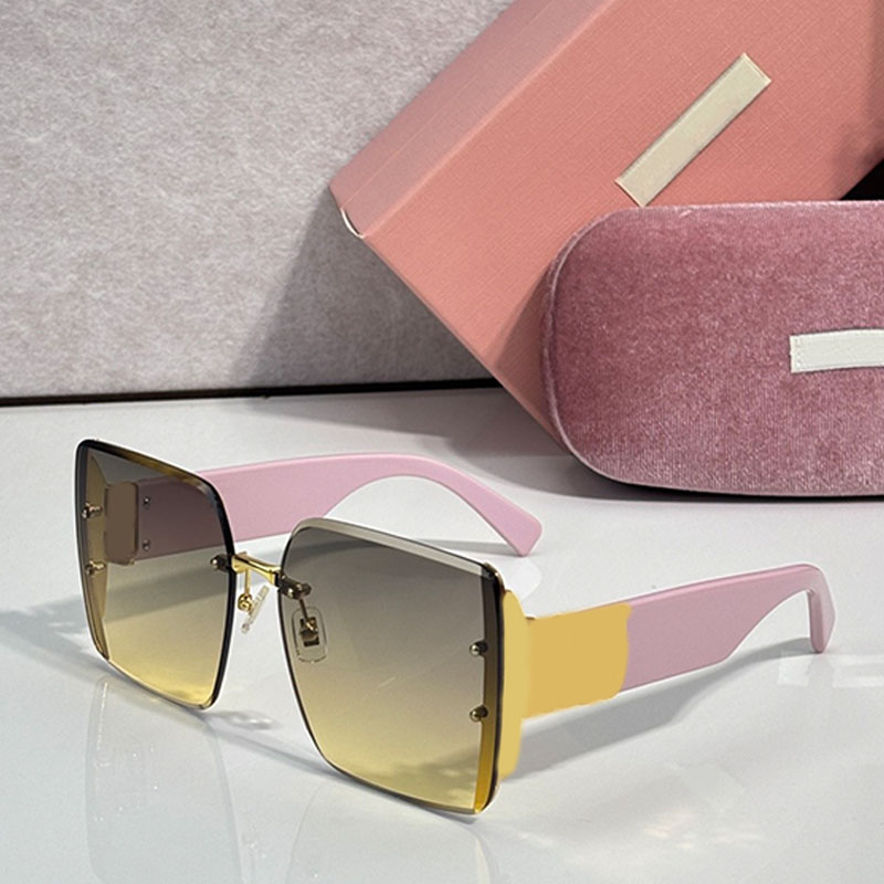 Designer Womens Frameless Sunglasses SMU78V Summer Fashion Square Cut Gradient Lens Metal Logo Pink Leg Photography Travel Style UV400 with box