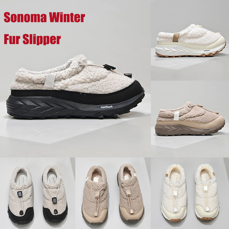Designer slippers Sonoma Winter Fur Slipper flats sandals White Cream Black Ivory Beige outdoor fashion slides platform sandal comfort men women cas