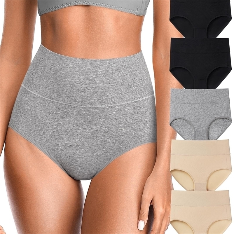 4Pcs High Waisted Underwear for Women Tummy Control Full Coverage Cotton Ladies Panties Soft Stretch Briefs 260922