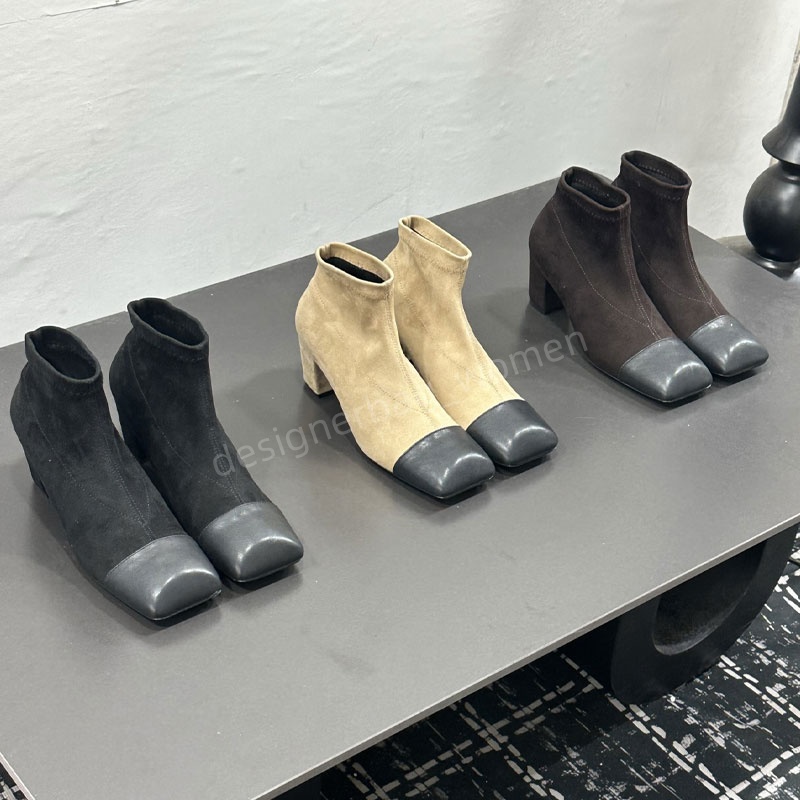 ankle boots chunky heels boots designer womens square toe fashion booties heels pumps suede leather new autumn winter booties 5cm low heel shoes