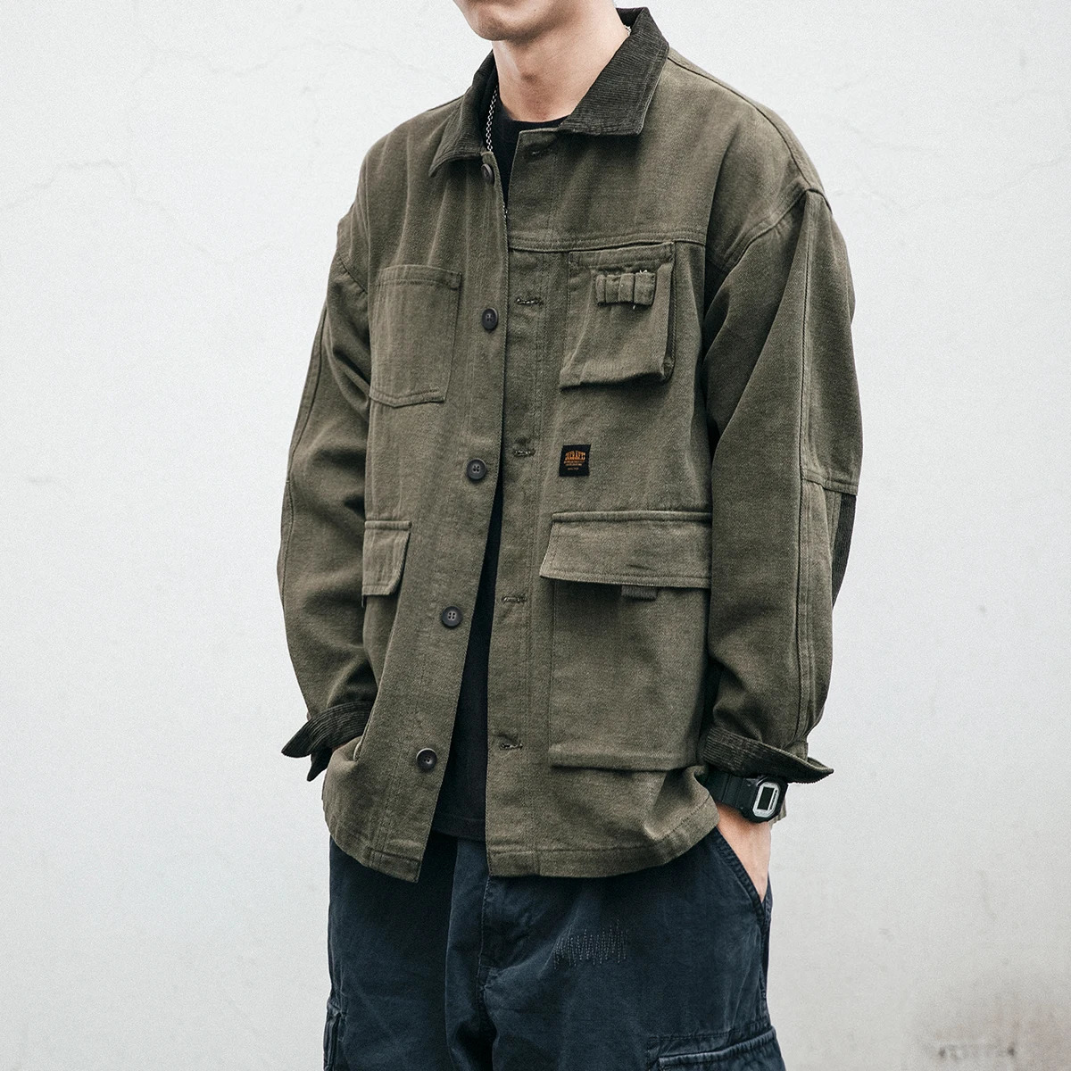 Retro Japanese Style Men's Jacket Loose Fit Multi-Pocket Military Green Workwear Outerwear Spring Autumn Trendy Casual Coat260921