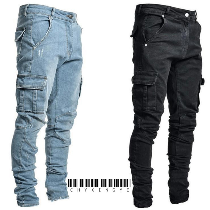 2026Jeans Pantalones para hombre Lavado Color sólido Bolsillos múltiples Denim Cintura media Jeans Cargo Tallas grandes Fahsion Pantalones casuales