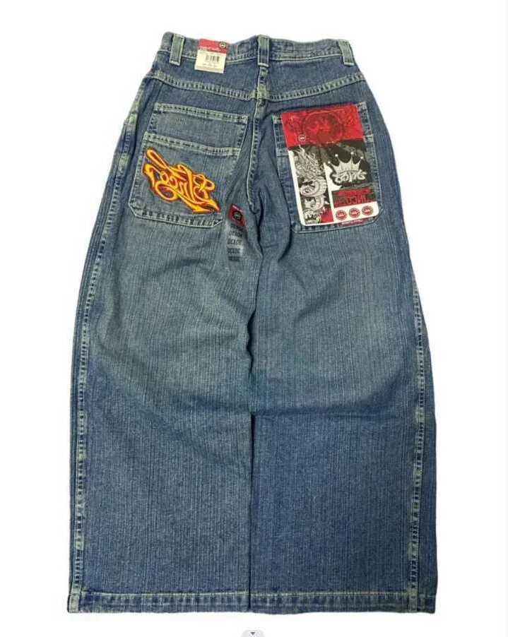 Men Jeans Men's Jeans JNCO Retro Y2k New Harajuku Hip Hop Letter Embroidered Pocket Denim Pants Mens Gothic trousers Womens High Waist Wide Tro