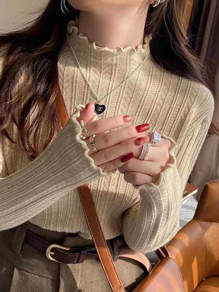 Women's Sweaters New Women's Autumn and Winter Solid Color Ruffled Semi-turtleneck Long-sleeved Knitted Sweater Casual Women's Knitte